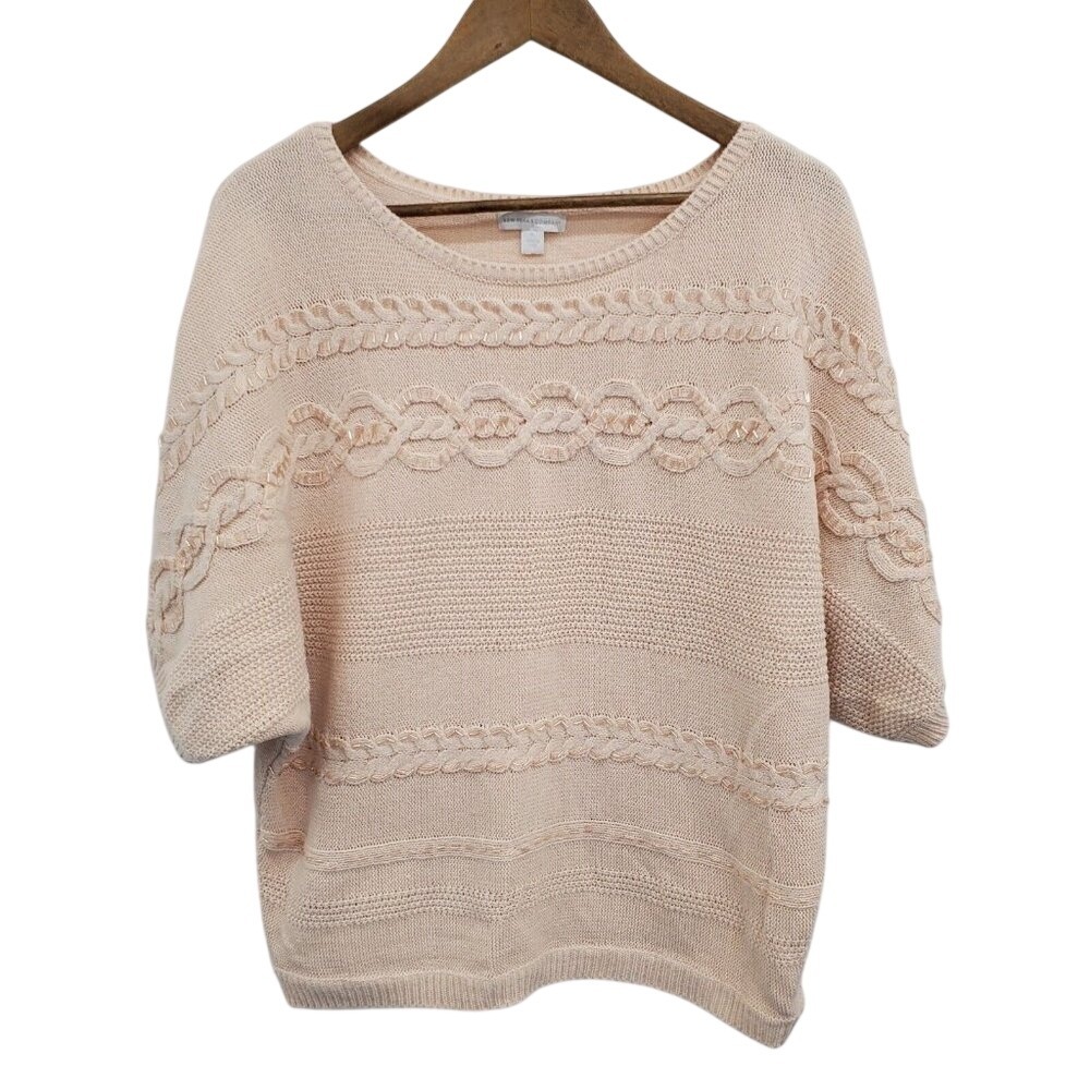 New York & Company Womens Beaded Knit Pullover Sweater XL Peach Short Sleeveβ